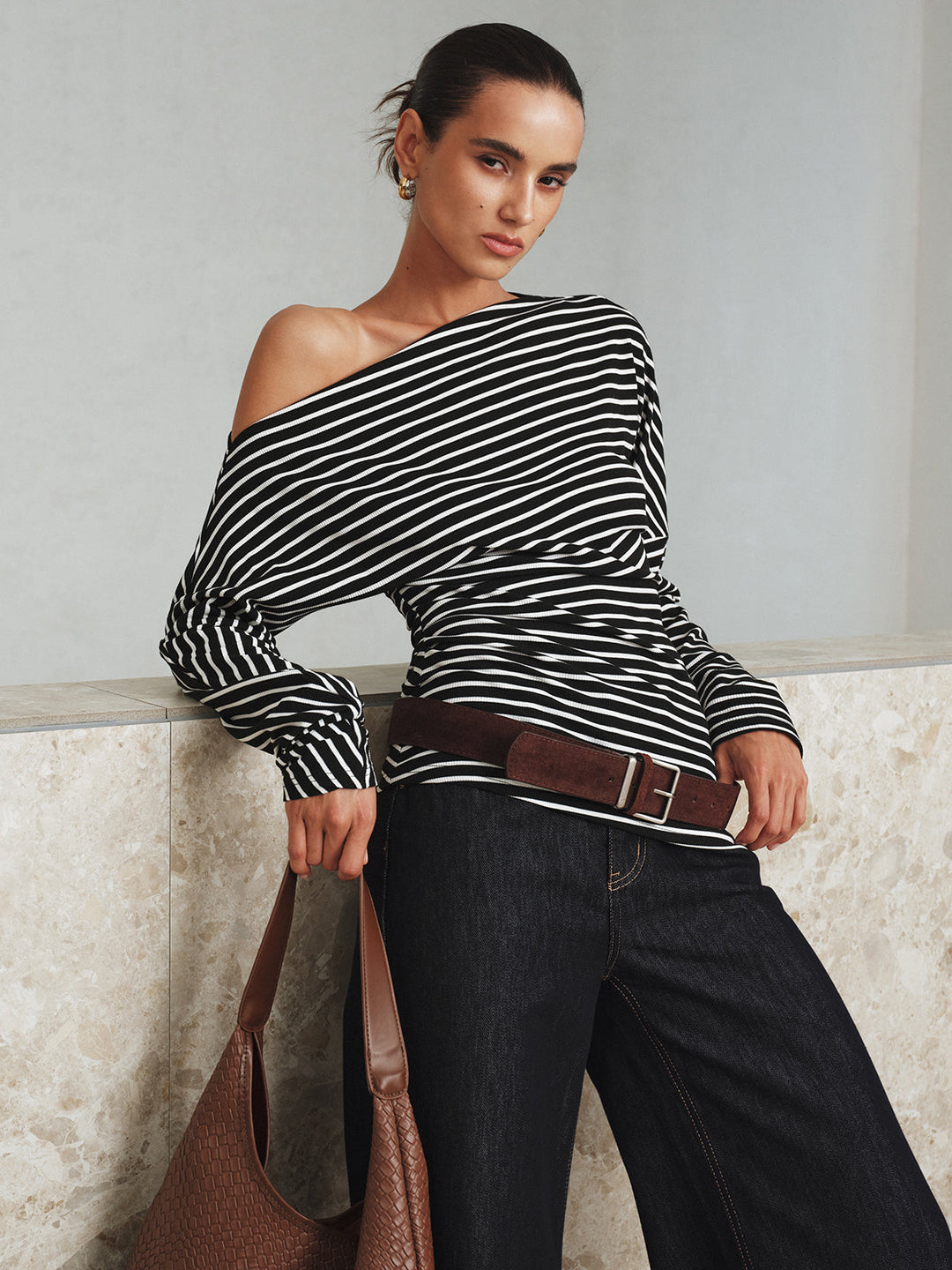 Striped Asymmetric One-Shoulder T-Shirt  Liora Lane Boutique T-Shirts