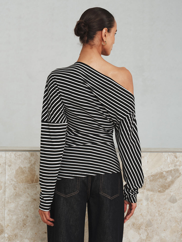 Striped Asymmetric One-Shoulder T-Shirt  Liora Lane Boutique T-Shirts