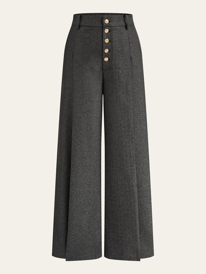 High-Waisted Button-Front Wide-Leg Pants  Liora Lane Boutique Pants Grey / XL 68.00