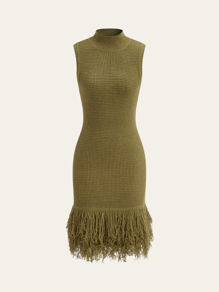 Fringe Hem Sleeveless Knit Dress  Liora Lane Boutique Sweater Dresses