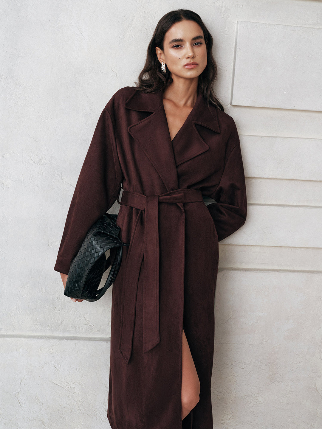 Suede Belted Long Trench Coat  Liora Lane Boutique Trench Coats