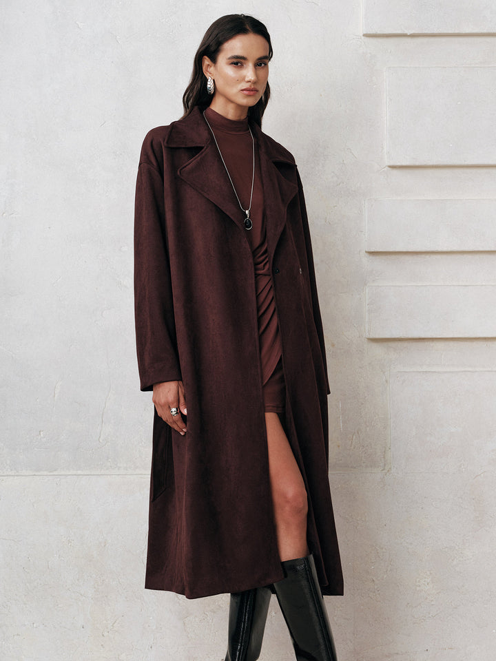 Suede Belted Long Trench Coat  Liora Lane Boutique Trench Coats
