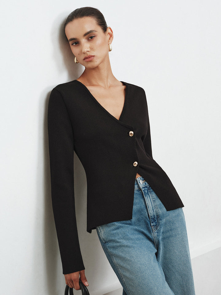 Asymmetric Buttoned Knit Cardigan  Liora Lane Boutique Cardigans