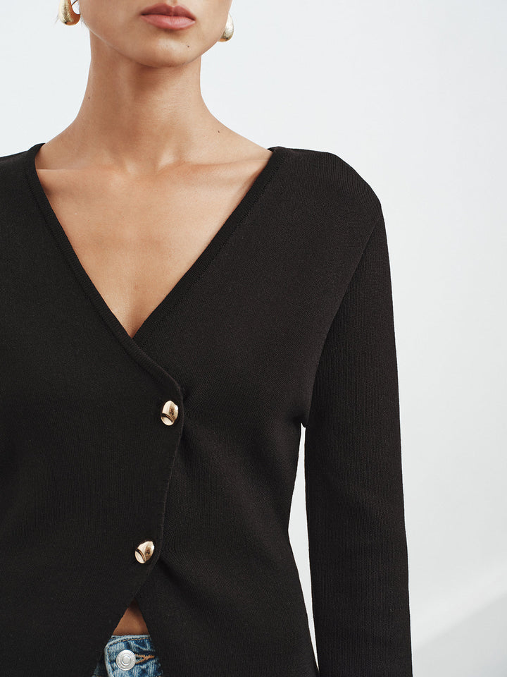 Asymmetric Buttoned Knit Cardigan  Liora Lane Boutique Cardigans