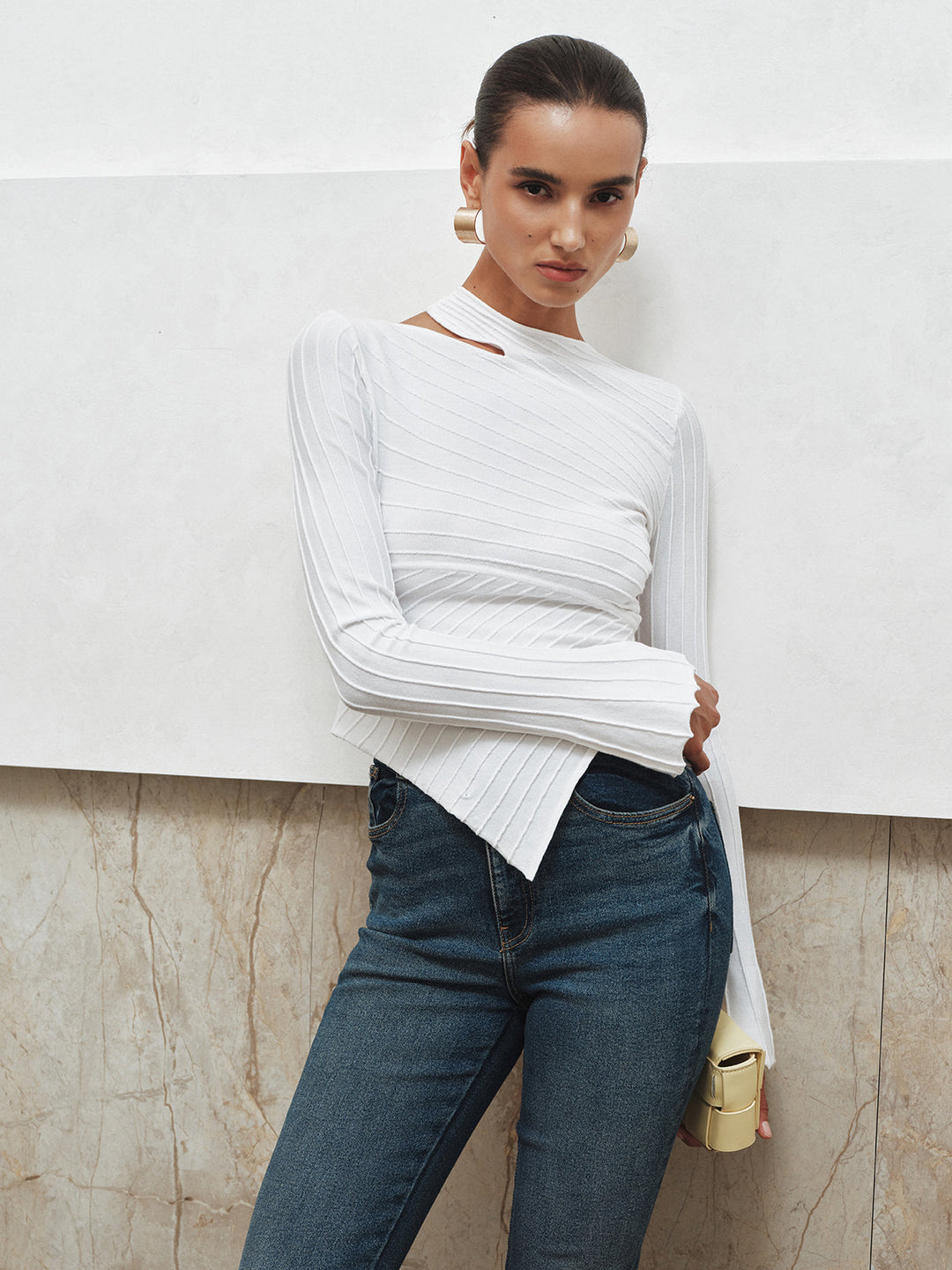 Asymmetric Cut-Out Textured Knit Top  Liora Lane Boutique Knit Tops