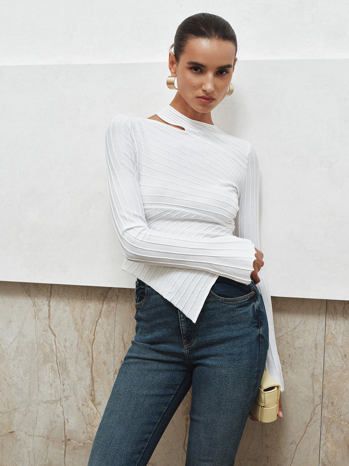 Asymmetric Cut-Out Textured Knit Top  Liora Lane Boutique Knit Tops