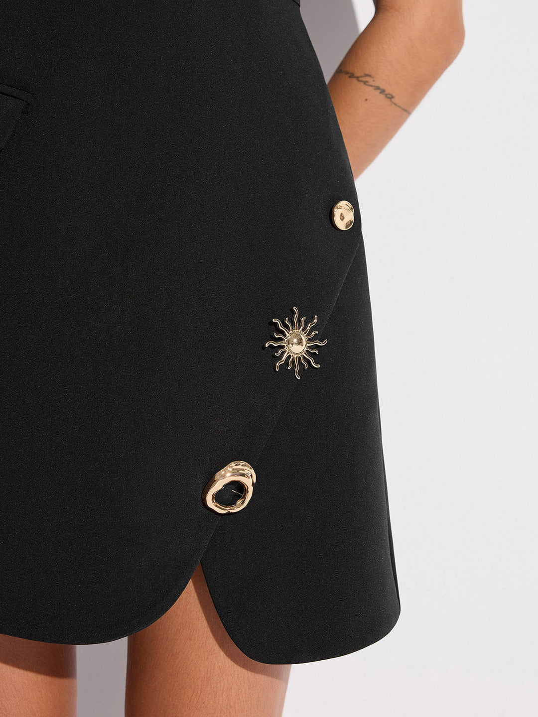 Sleeveless Fitted Asymmetric Metal Detail Mini Dress  Liora Lane Boutique Dresses