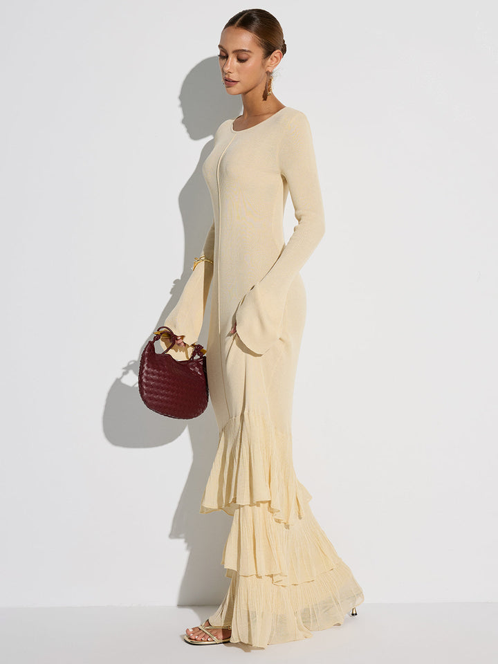 Layered Ruffled Hem Knit Maxi Dress  Liora Lane Boutique Dresses