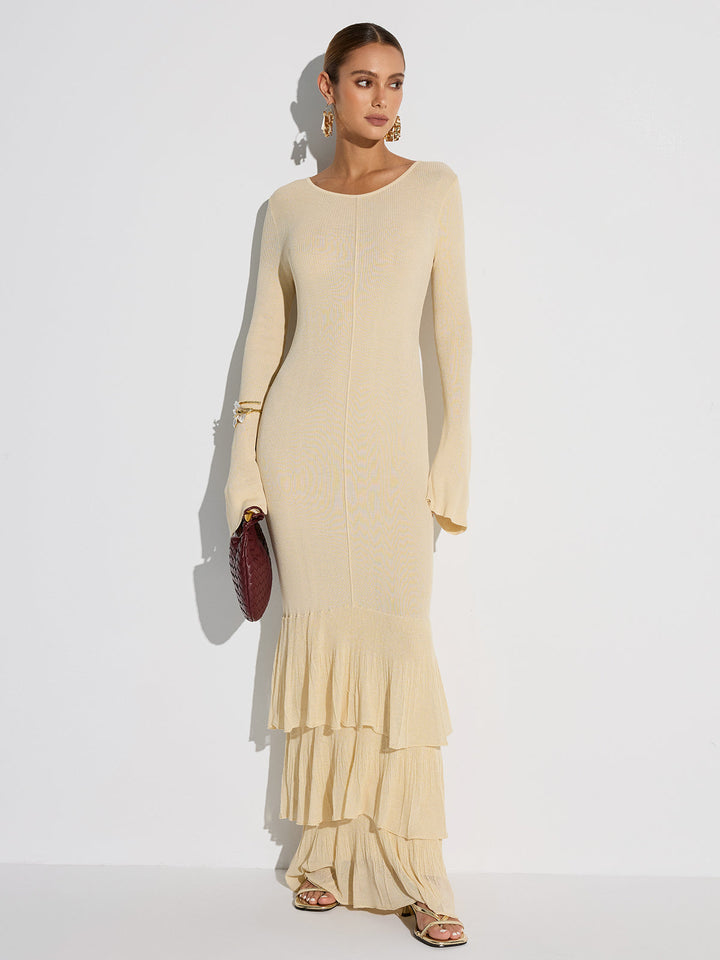 Layered Ruffled Hem Knit Maxi Dress  Liora Lane Boutique Dresses