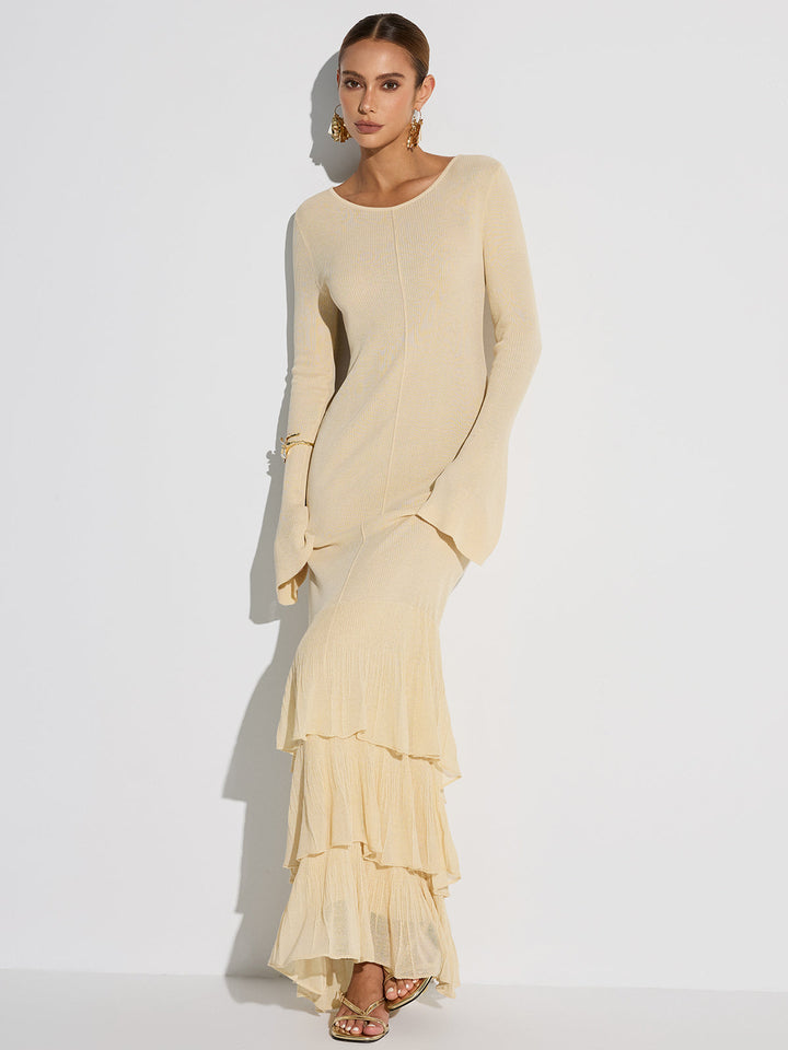 Layered Ruffled Hem Knit Maxi Dress  Liora Lane Boutique Dresses