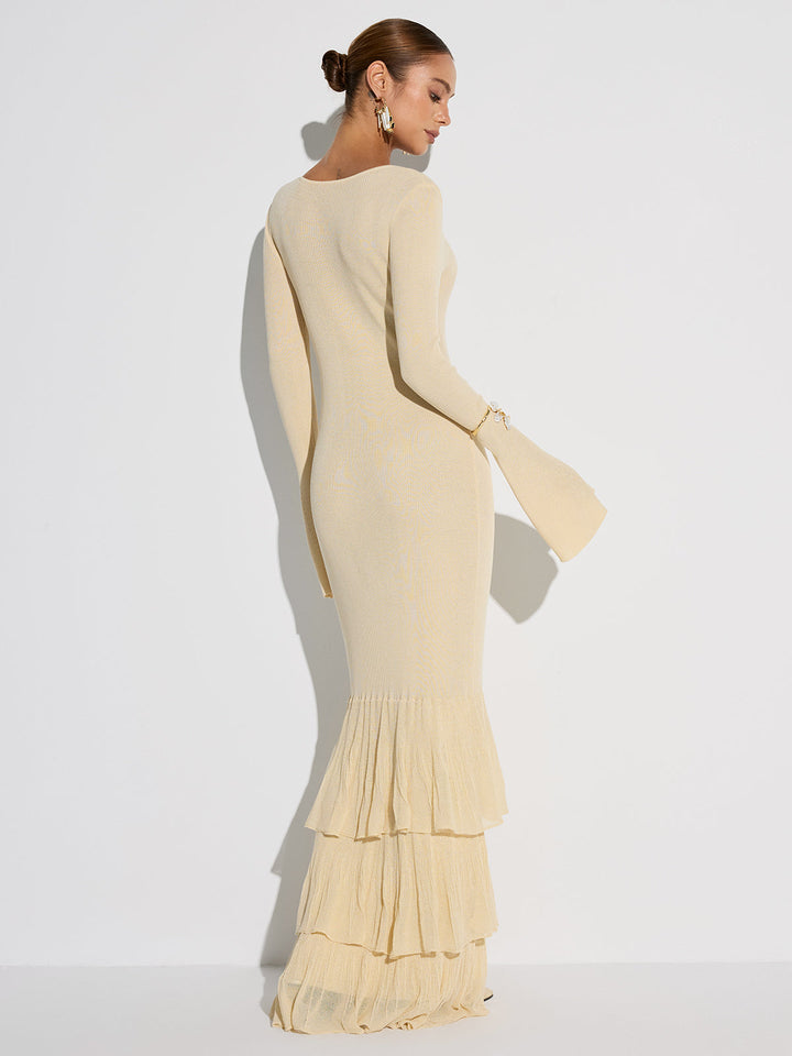 Layered Ruffled Hem Knit Maxi Dress  Liora Lane Boutique Dresses