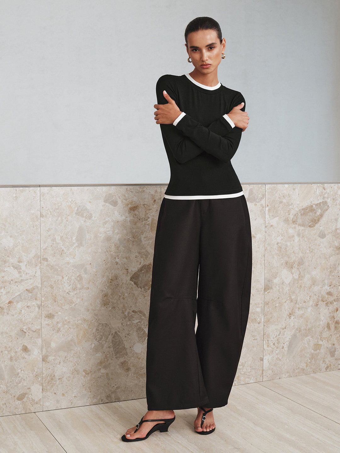 Contrast Trim Long Sleeve T-Shirt  Liora Lane Boutique T-Shirts