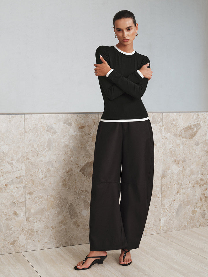 Contrast Trim Long Sleeve T-Shirt  Liora Lane Boutique T-Shirts