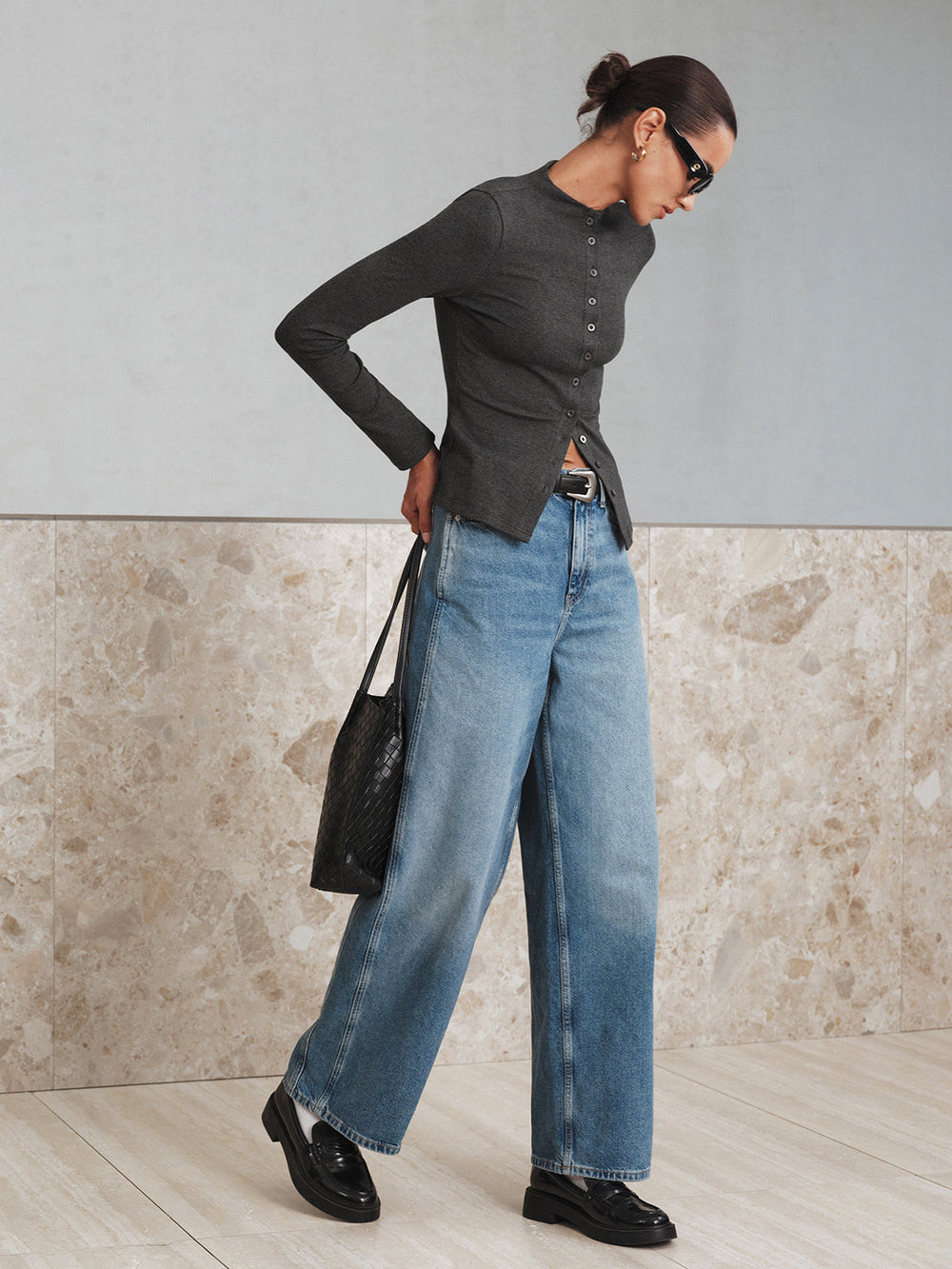 Mock Neck Button Long Sleeve T-Shirt  Liora Lane Boutique T-Shirts