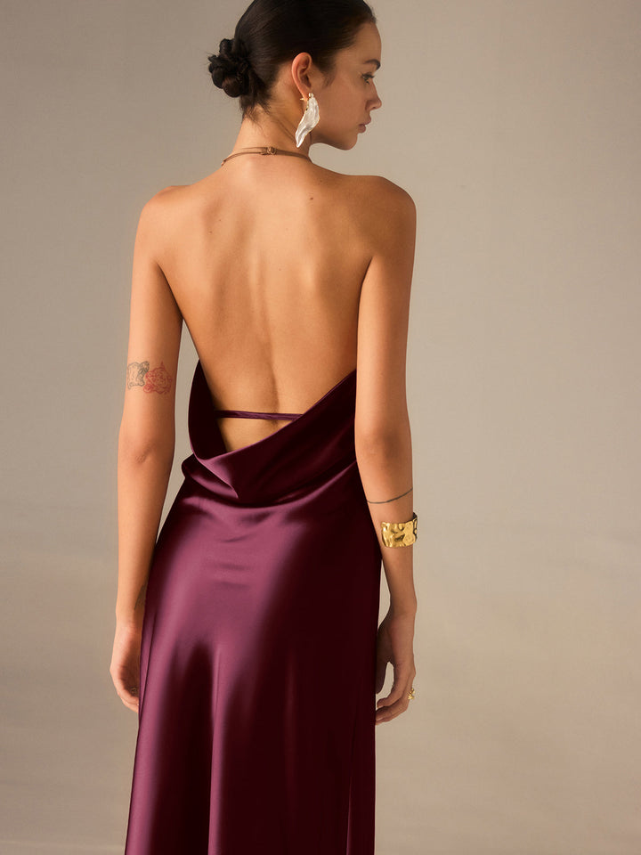 Satin Halter-Neck Backless Maxi Dress  Liora Lane Boutique Dresses