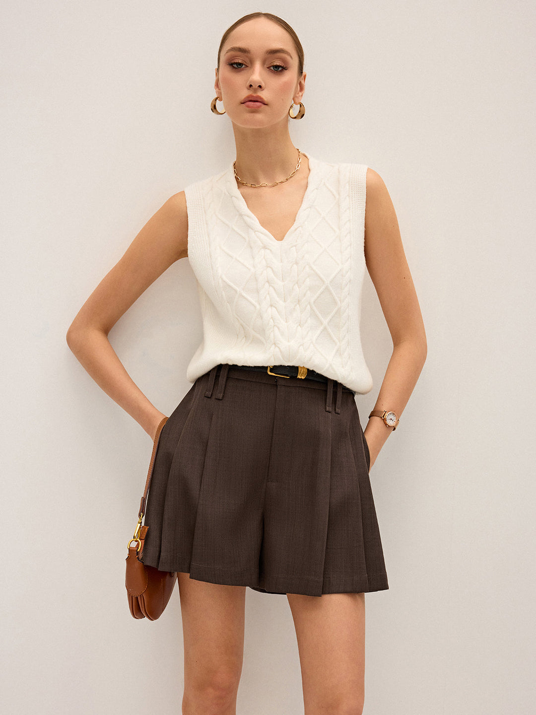 Pleated Mid-Waist Shorts without Belt  Liora Lane Boutique Shorts