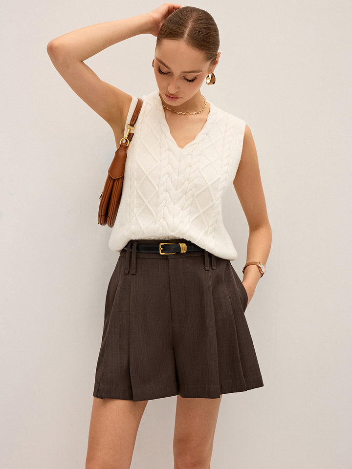 Pleated Mid-Waist Shorts without Belt  Liora Lane Boutique Shorts
