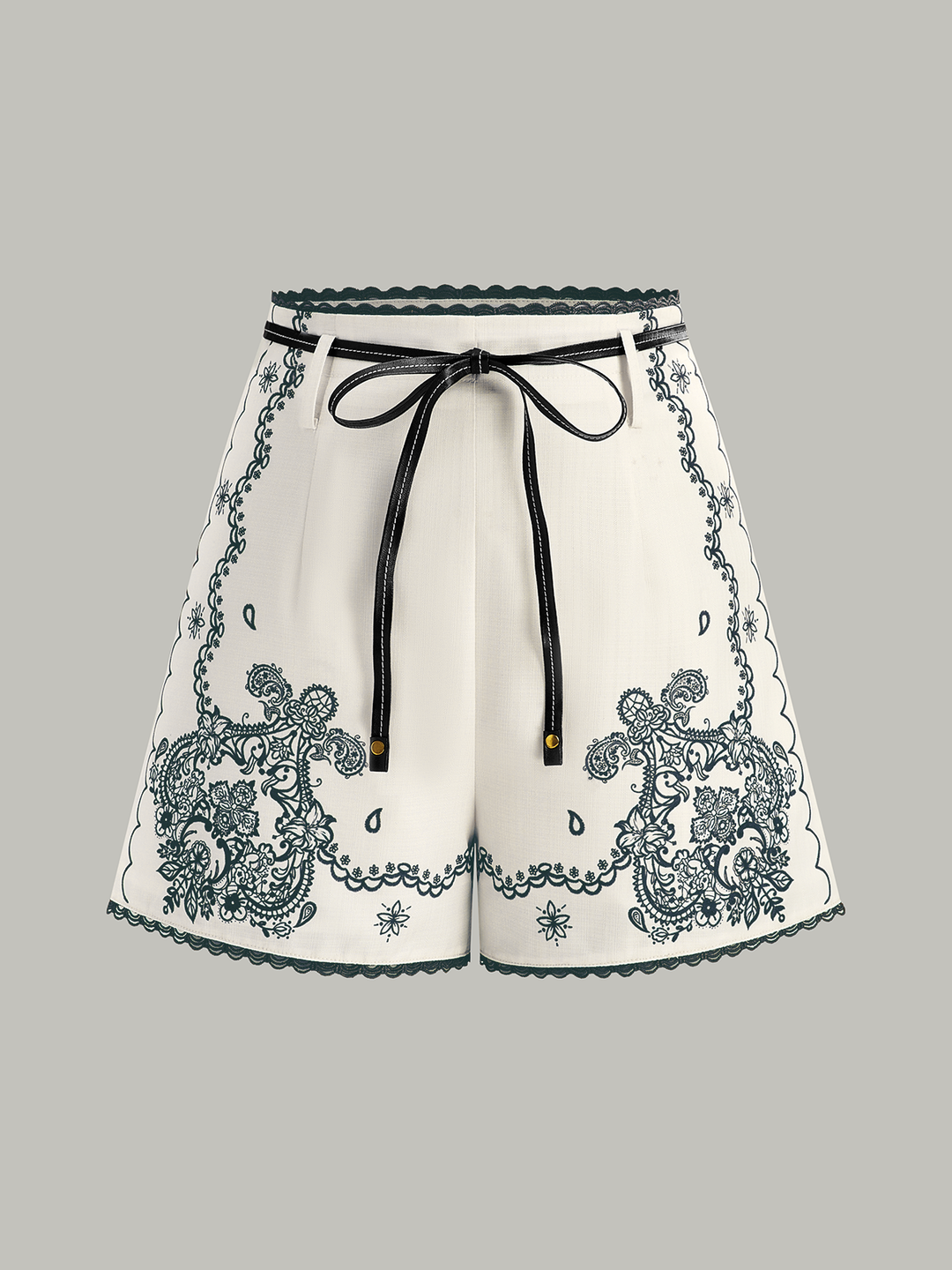 Floral Printed Suit Shorts with Lace Trims and Belt  Liora Lane Boutique Shorts Black / XL 34.00