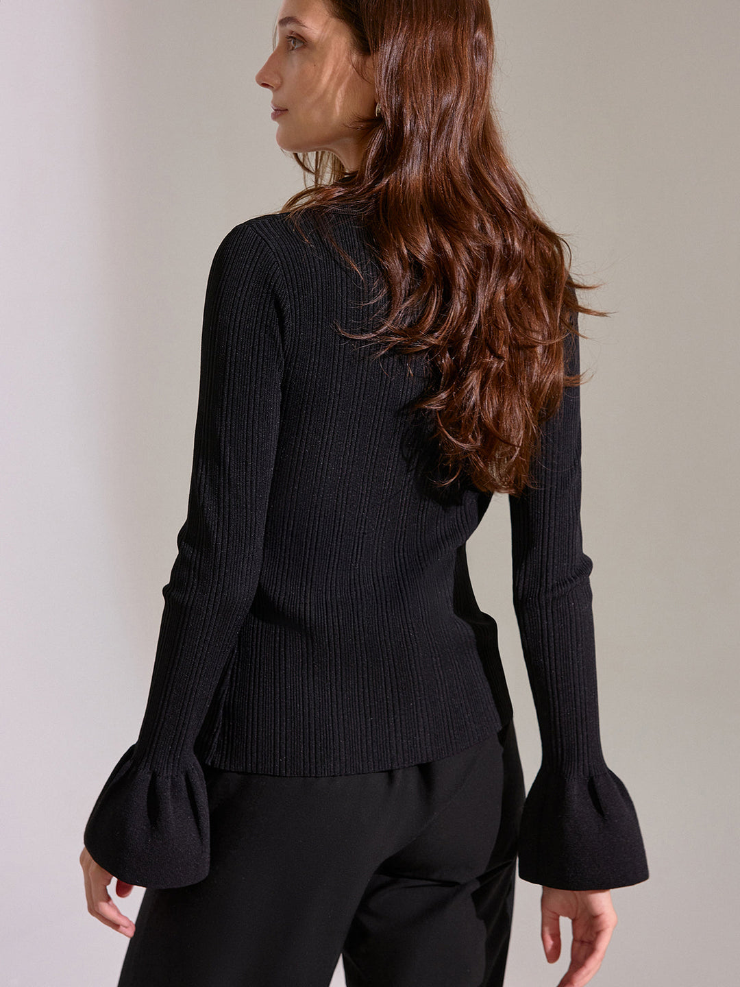 Bell Sleeve Ribbed Knit Polo Top  Liora Lane Boutique Knit Tops