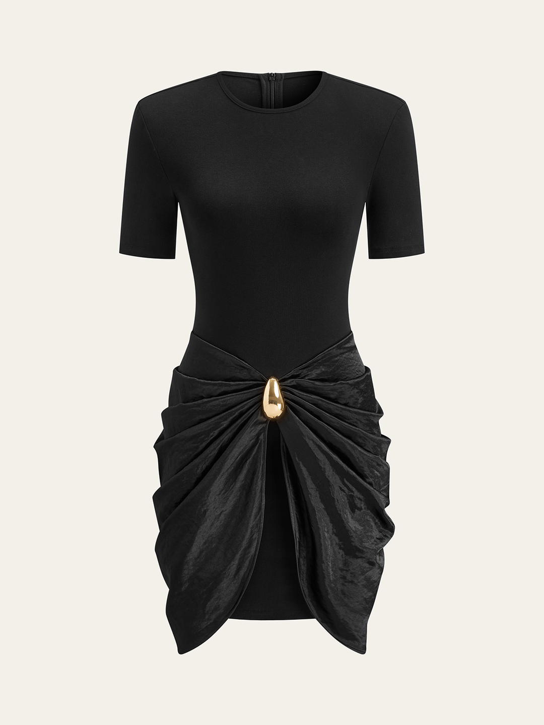 Short Sleeve Ruched Metal Buckle Dress  Liora Lane Boutique Dresses
