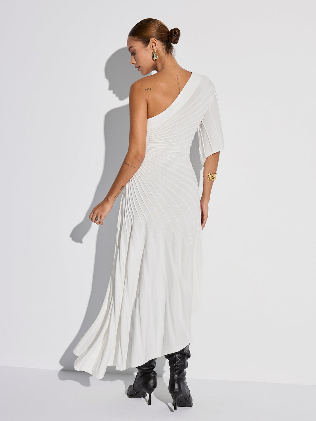 Asymmetric One-Shoulder Textured Sweater Dress  Liora Lane Boutique Sweater Dresses