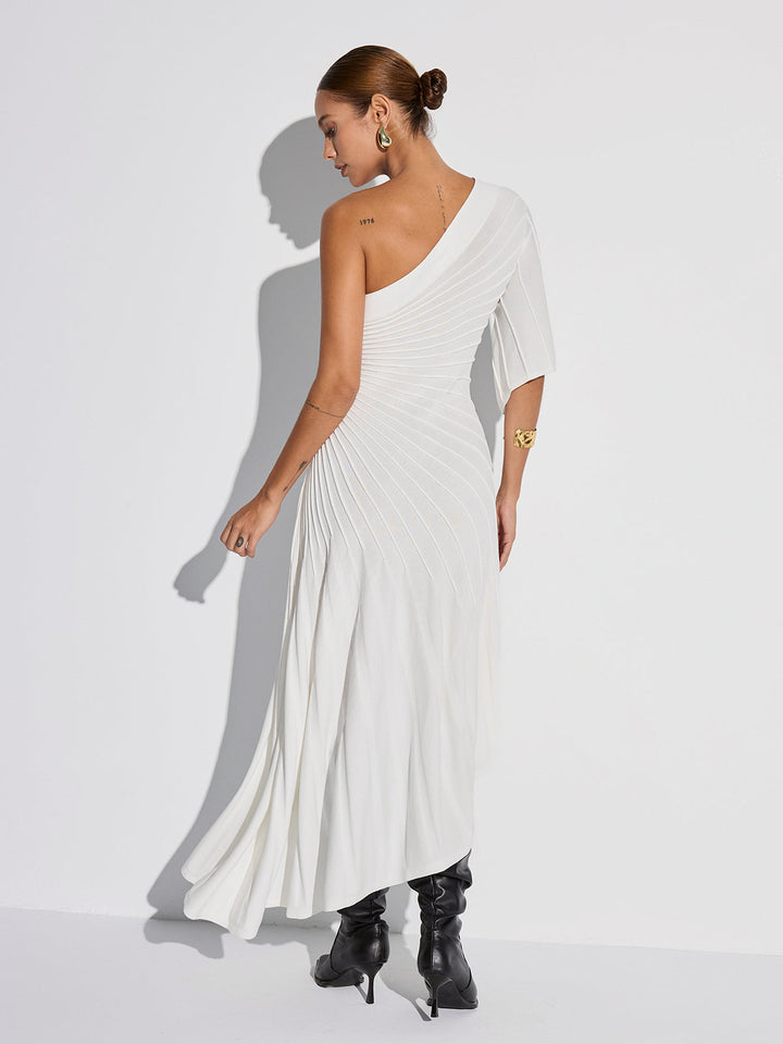 Asymmetric One-Shoulder Textured Sweater Dress  Liora Lane Boutique Sweater Dresses