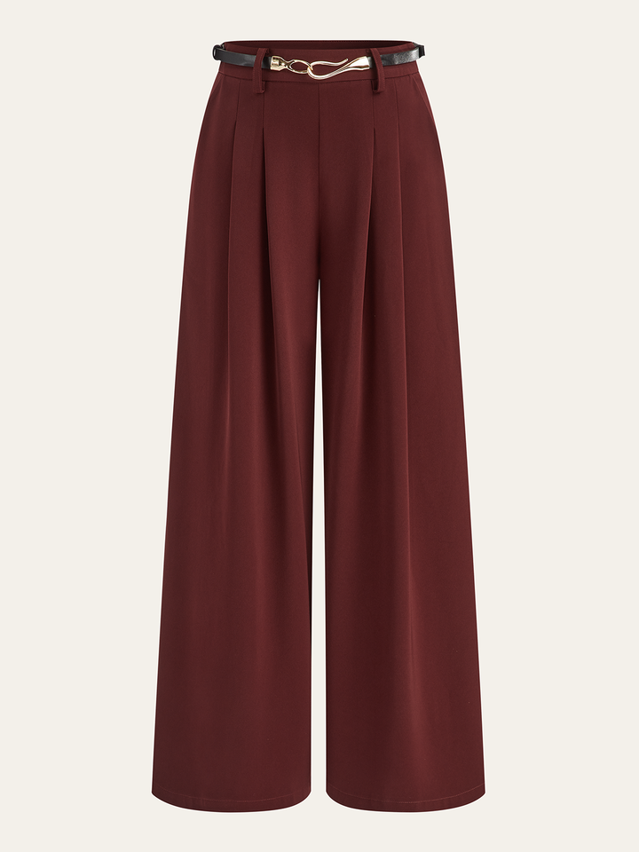 Belted Pleated Wide-Leg Pants  Liora Lane Boutique Pants Burgundy / XL 59.00