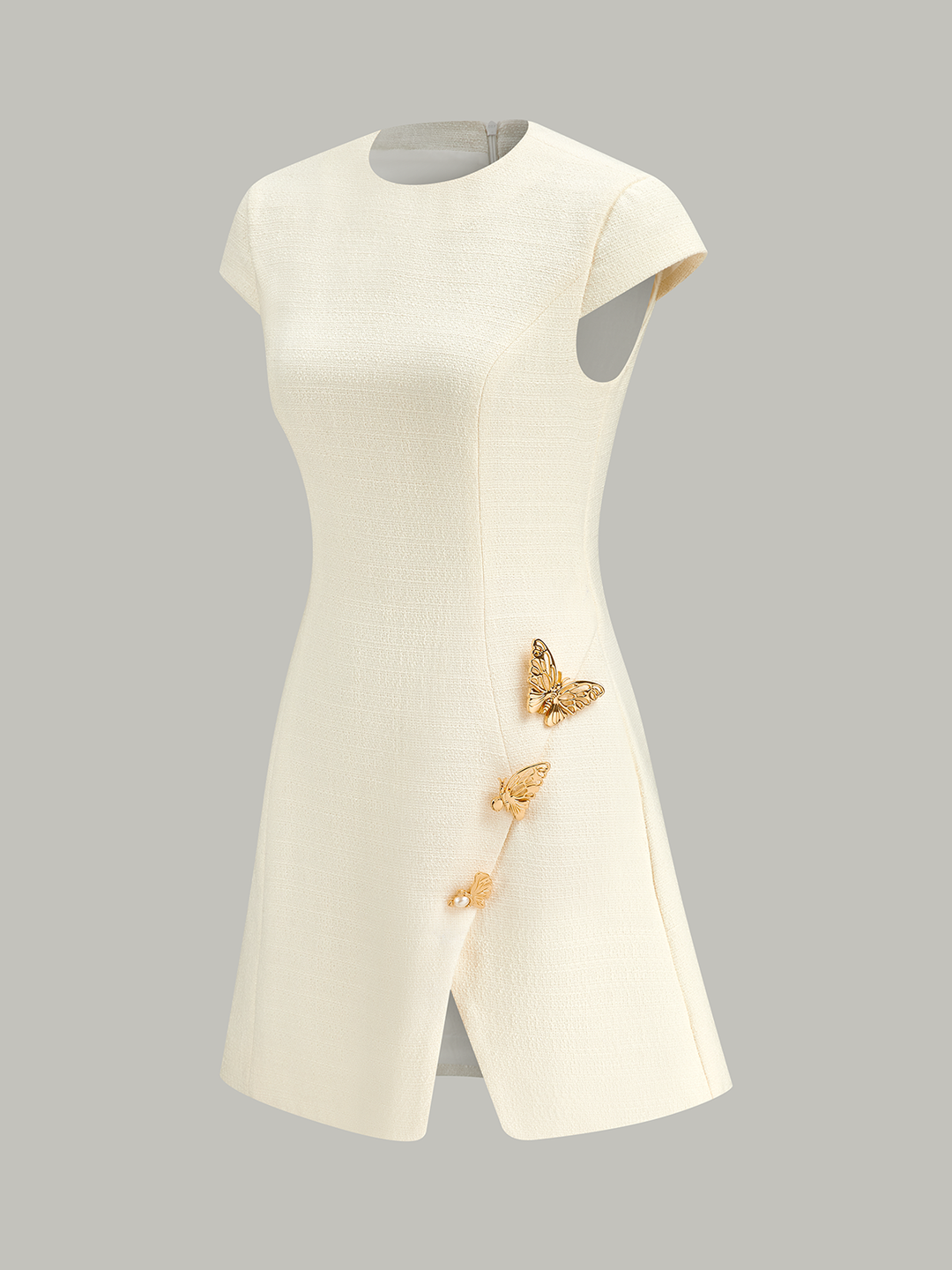 Butterfly Embellished Cap Sleeve Dress  Liora Lane Boutique Dresses Off-White / XL 65.00