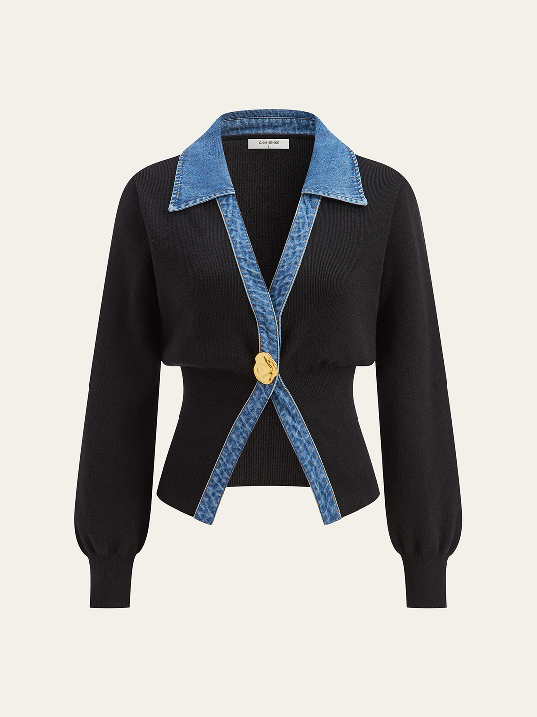 Denim Trim Metal Button Cardigan  Liora Lane Boutique Cardigans Black / XL 64.00