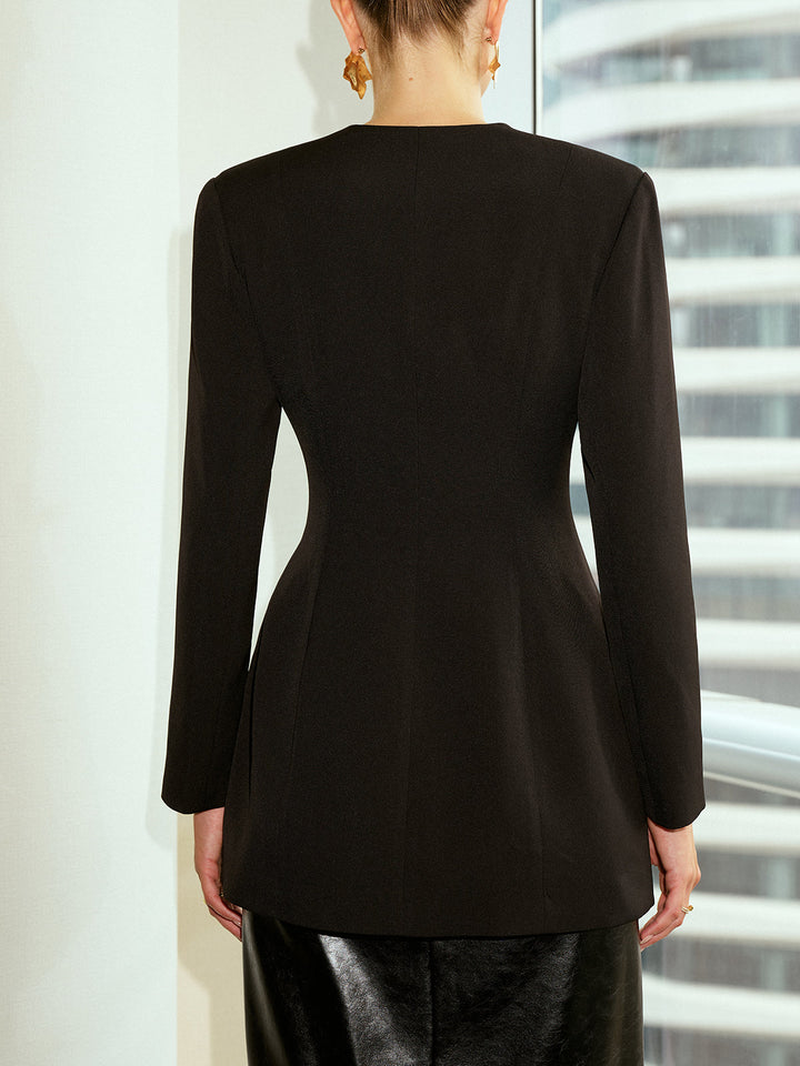 V-Neck Metal Button Blazer  Liora Lane Boutique Blazers
