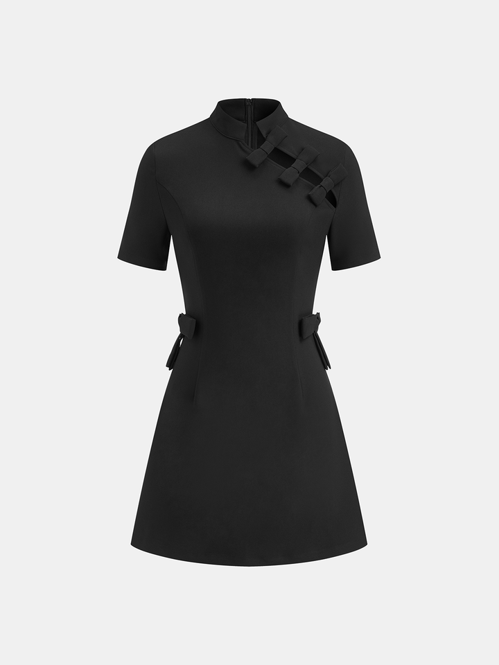 Bow Cut-Out Stand Collar Short Sleeve Dress  Liora Lane Boutique Dresses