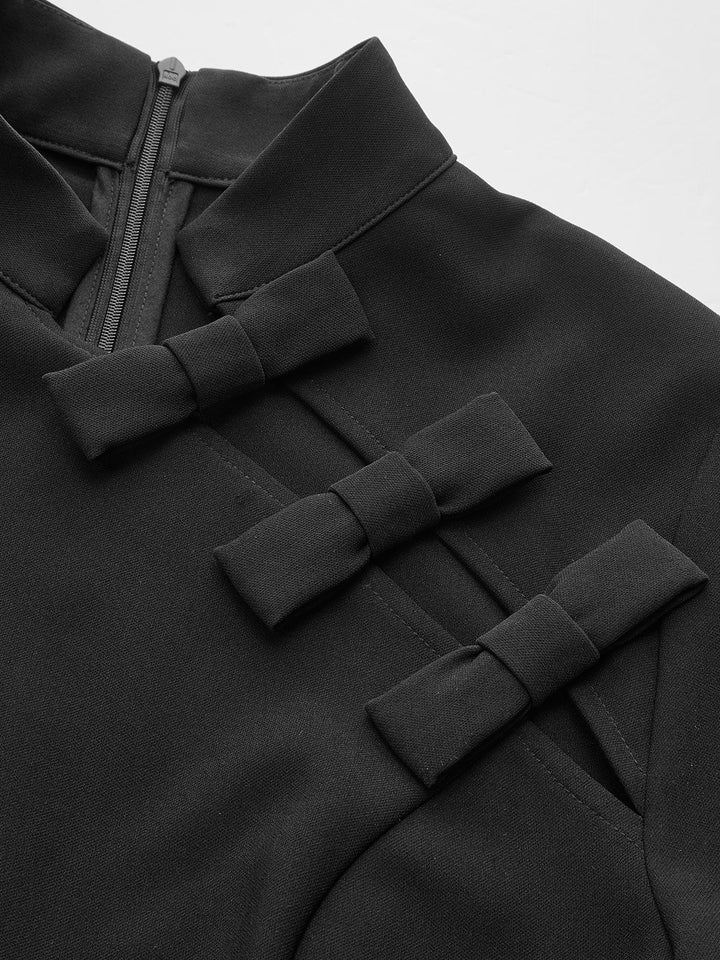 Bow Cut-Out Stand Collar Short Sleeve Dress  Liora Lane Boutique Dresses