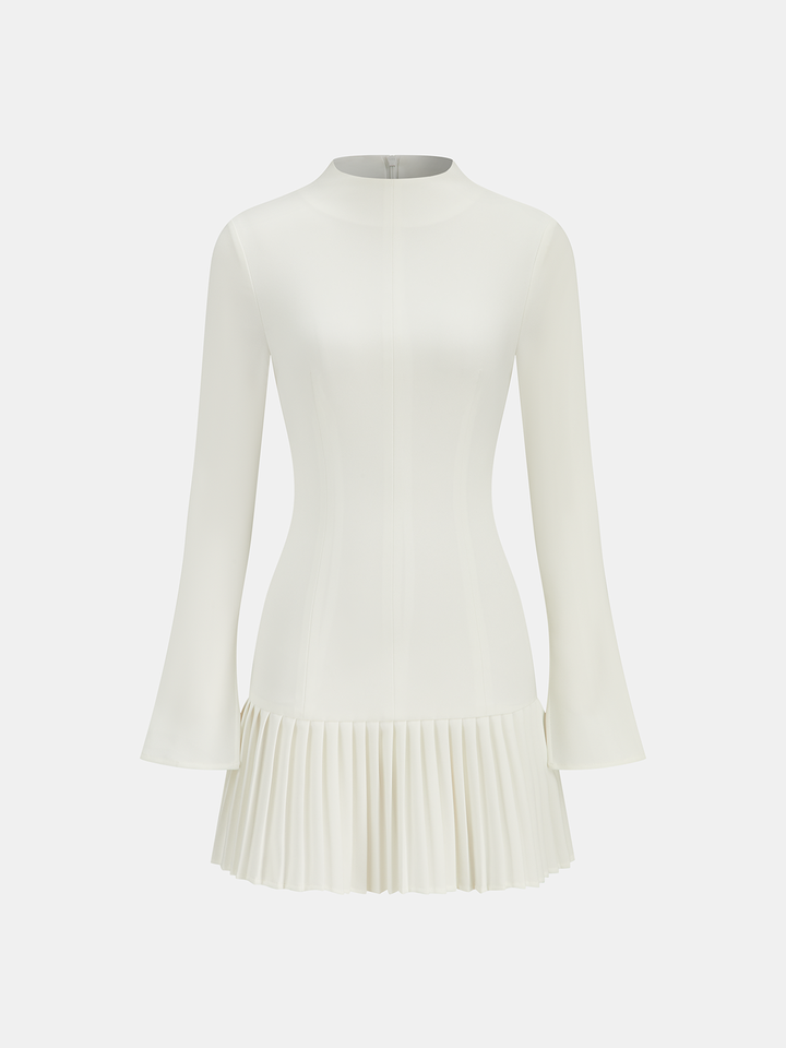 Pleated Hem Mock Neck Mini Dress  Liora Lane Boutique Dresses