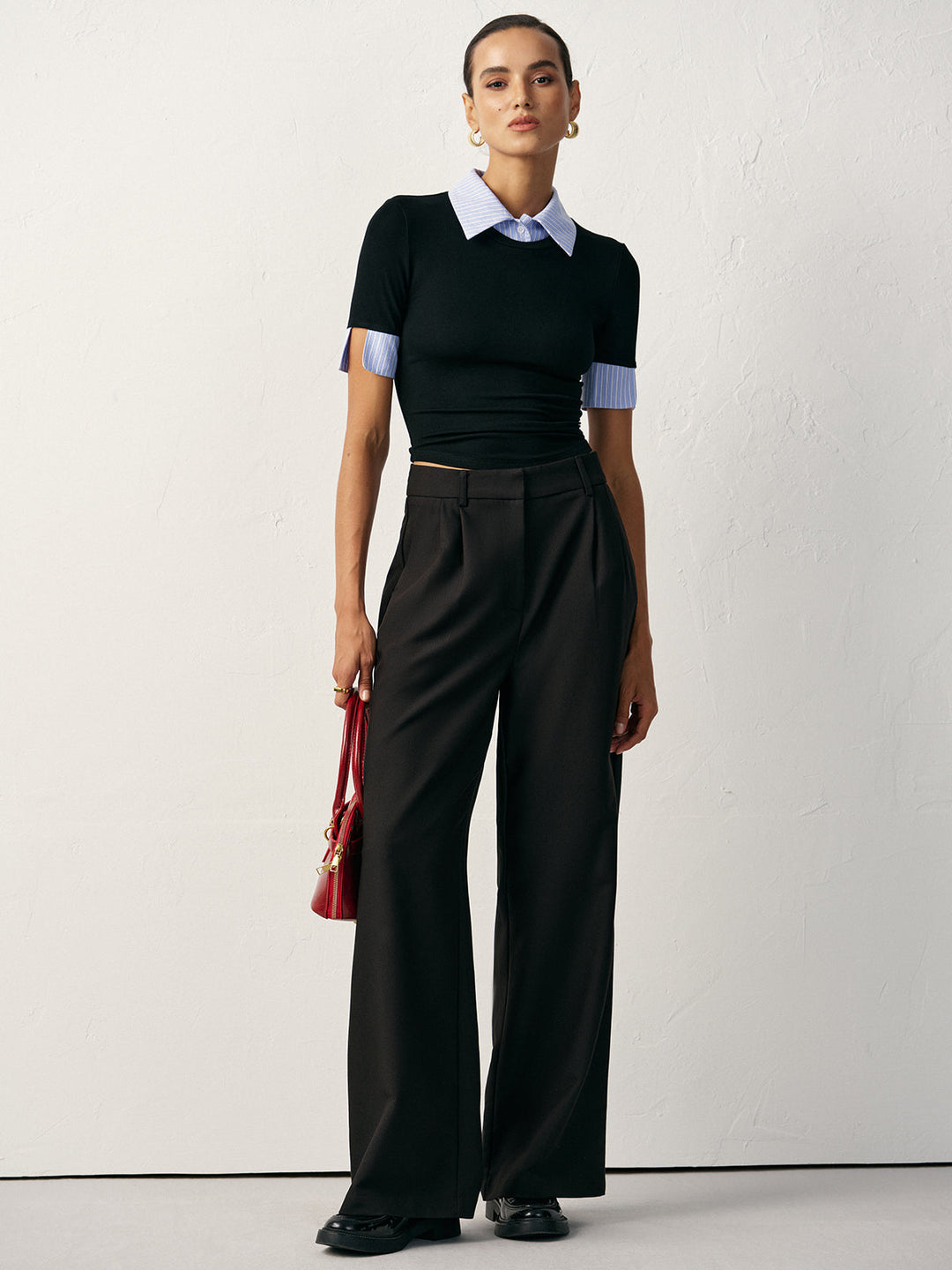 2 in 1 Paneled Collar And Cuffs Fitted T-Shirt  Liora Lane Boutique T-Shirts