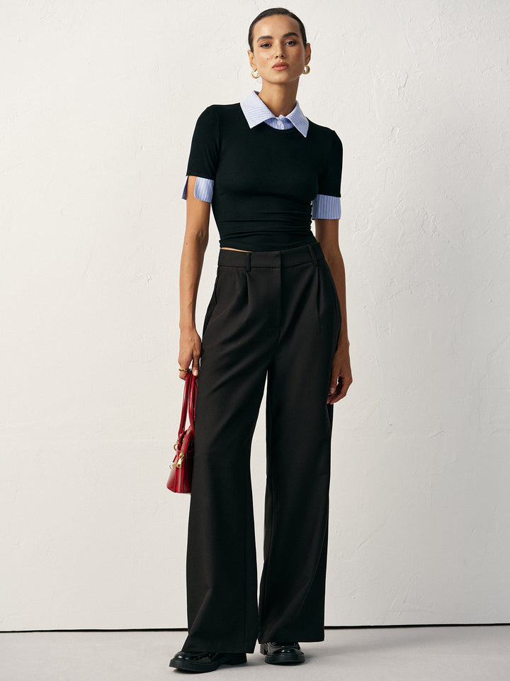 2 in 1 Paneled Collar And Cuffs Fitted T-Shirt  Liora Lane Boutique T-Shirts