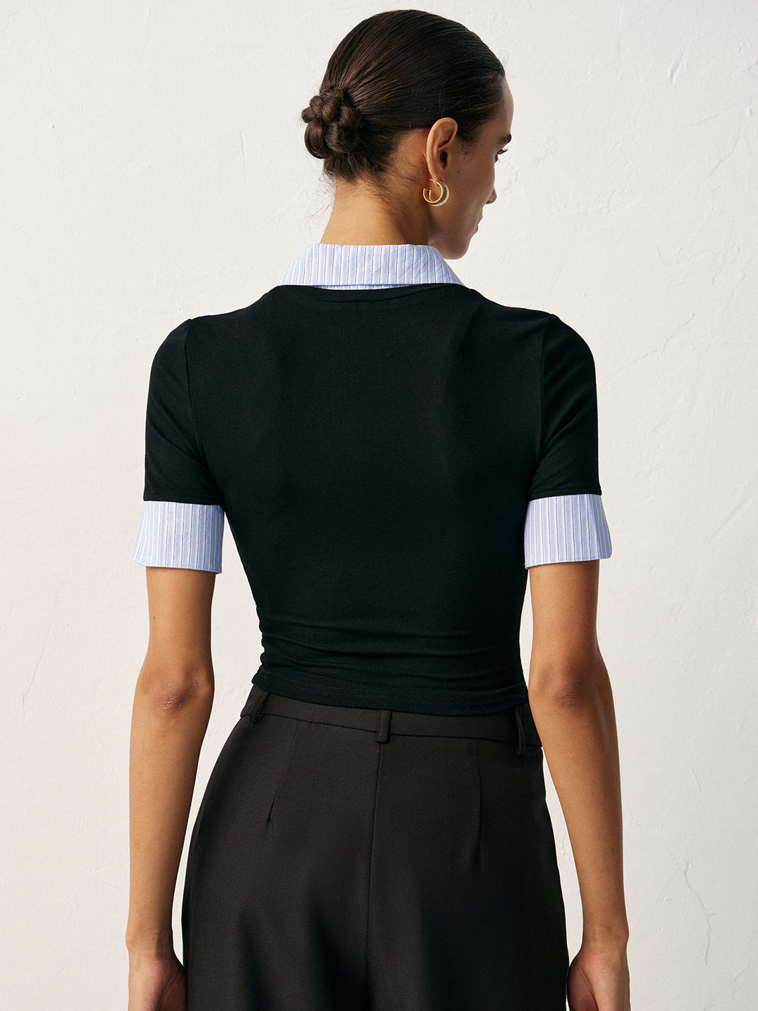 2 in 1 Paneled Collar And Cuffs Fitted T-Shirt  Liora Lane Boutique T-Shirts