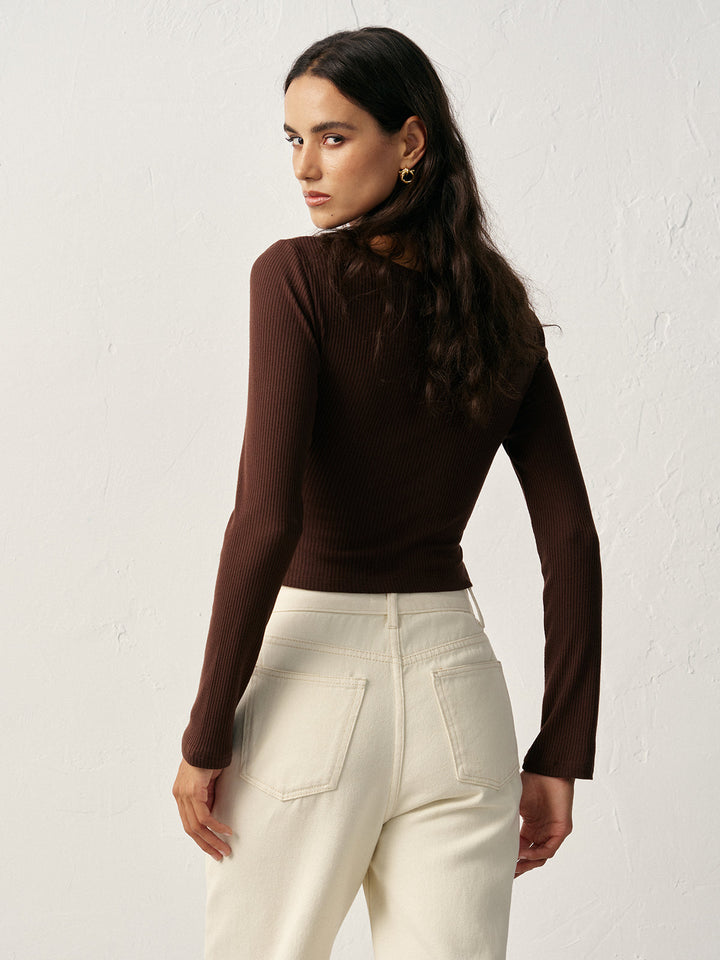 Asymmetric Button Detail Ribbed T-Shirt  Liora Lane Boutique T-Shirts
