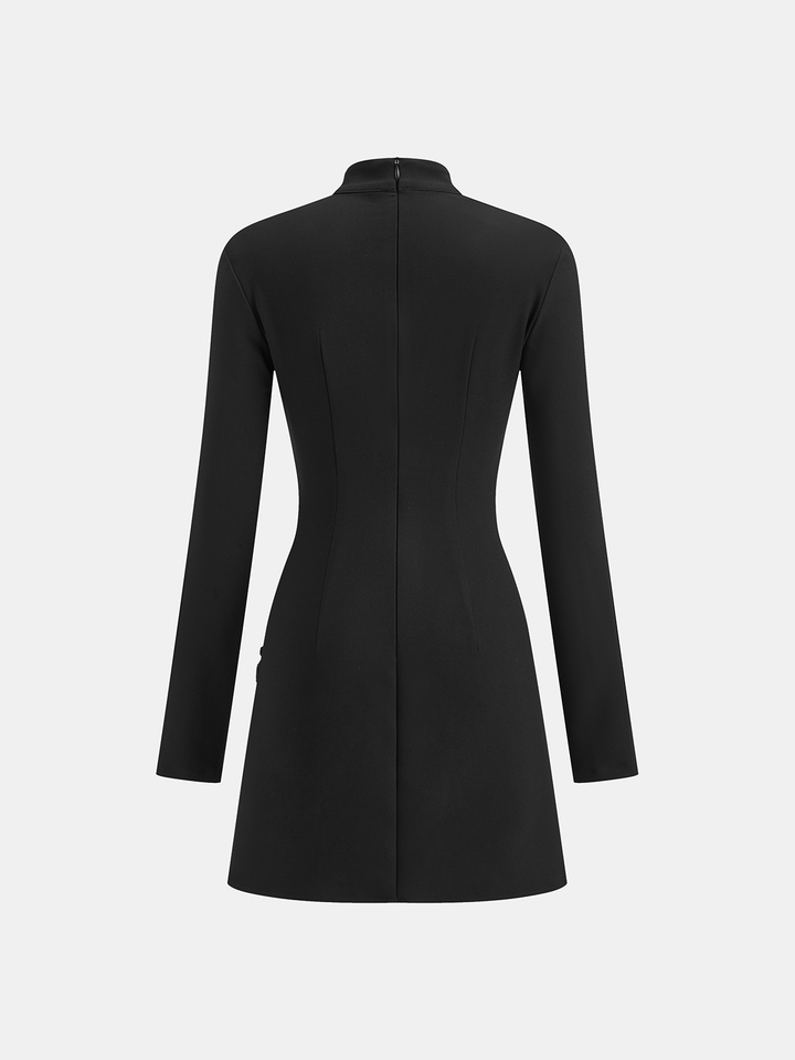 Stand Collar Long Sleeve Know Button Side Slit Dress  Liora Lane Boutique Dresses