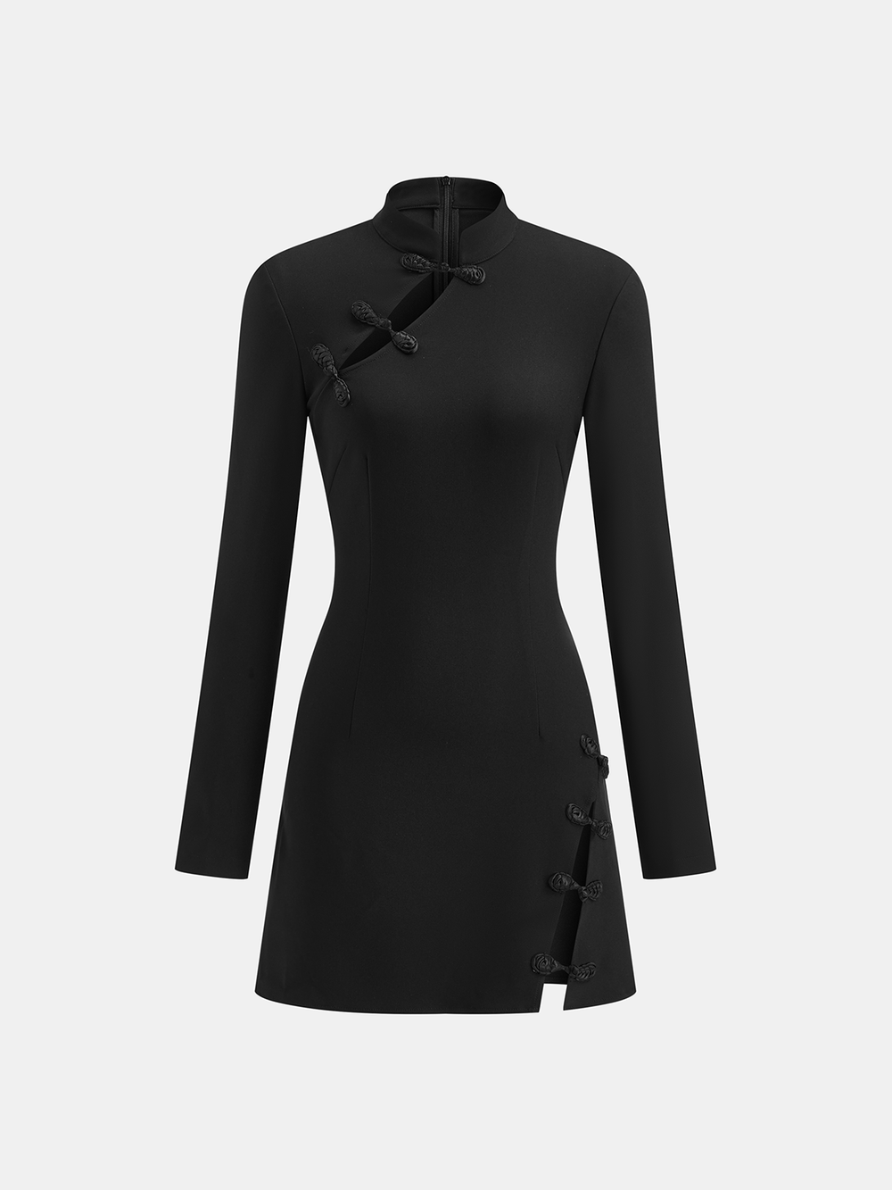 Stand Collar Long Sleeve Know Button Side Slit Dress  Liora Lane Boutique Dresses
