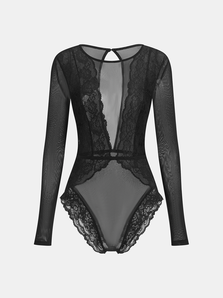Long Sleeve Sheer Lace Mesh Bodysuit  Liora Lane Boutique Bodysuits