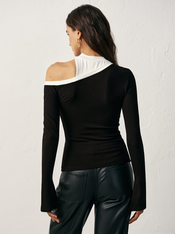 Color Block Asymmetric Cut-Out Long Sleeve T-Shirt  Liora Lane Boutique T-Shirts
