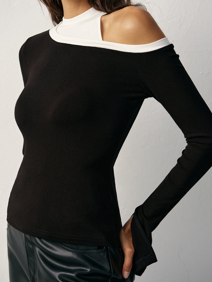 Color Block Asymmetric Cut-Out Long Sleeve T-Shirt  Liora Lane Boutique T-Shirts