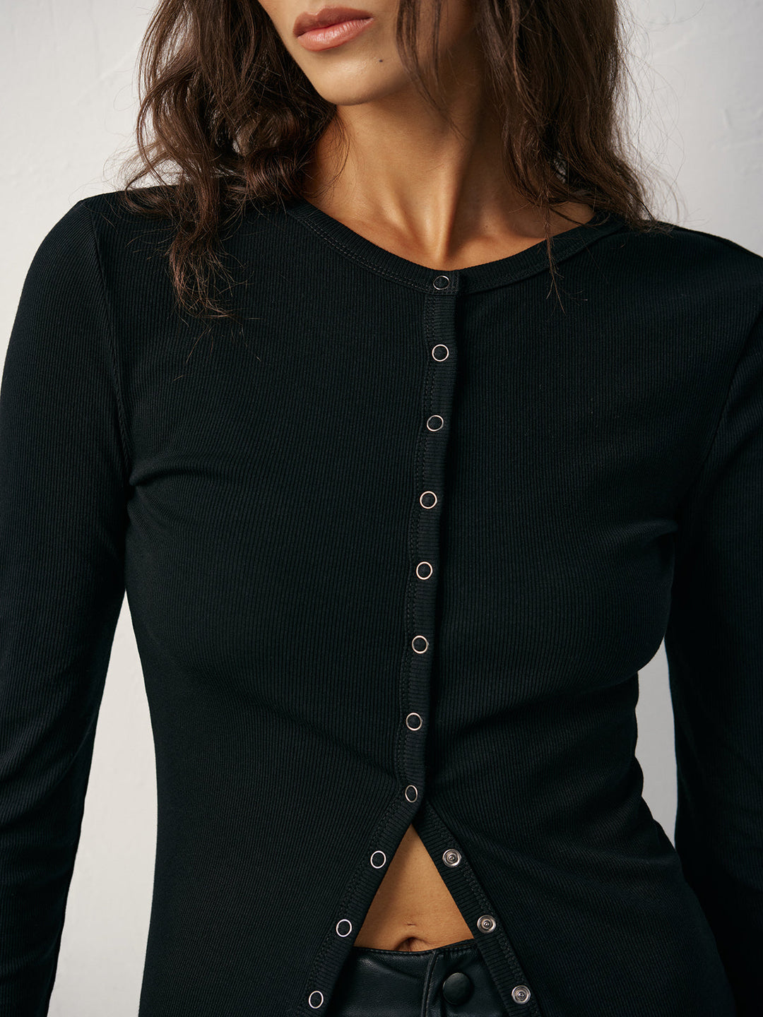 Button-Front Fitted Ribbed T-Shirt  Liora Lane Boutique T-Shirts