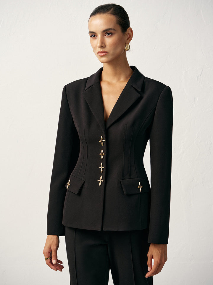 Cross-Shaped Button Blazer  Liora Lane Boutique Blazers