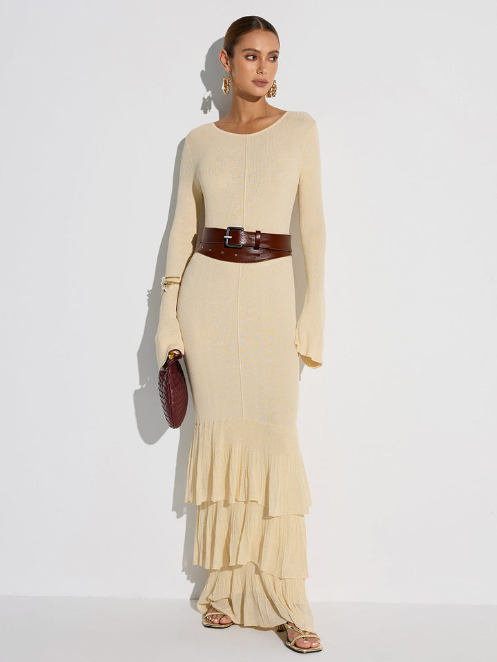 Layered Ruffled Hem Knit Maxi Dress  Liora Lane Boutique Dresses