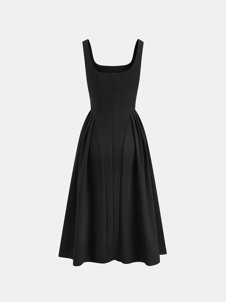 Sleeveless Square Neck Diamond Trim Flare Dress  Liora Lane Boutique Dresses