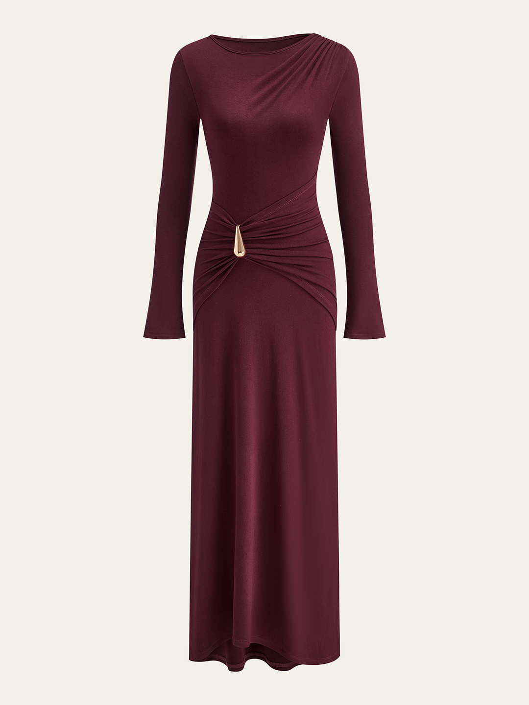 Metal Buckle Long Sleeve Ruched Maxi Dress  Liora Lane Boutique Dresses