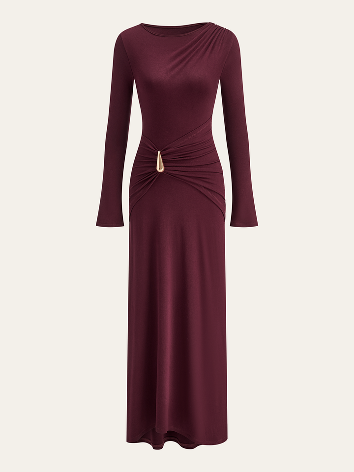 Metal Buckle Long Sleeve Ruched Maxi Dress  Liora Lane Boutique Dresses