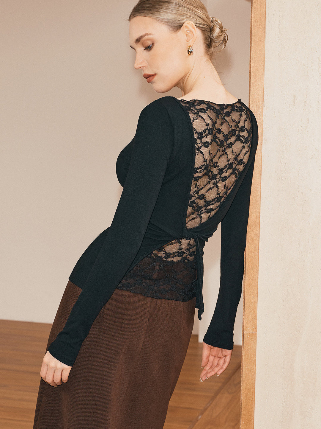 Sheer Lace Back Long Sleeve T-Shirt  Liora Lane Boutique T-Shirts