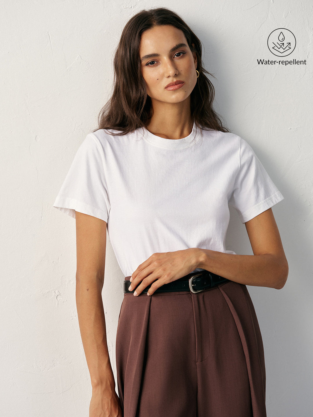 Water-Repellent Cotton Crew Neck T-Shirt  Liora Lane Boutique T-Shirts White / XL 19.00
